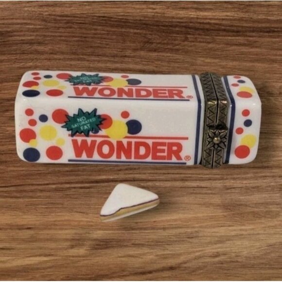 PHB Trinket Box Wonder Bread Porcelain Hinged Pill Collection White MCF Vtg 90s - Picture 1 of 14